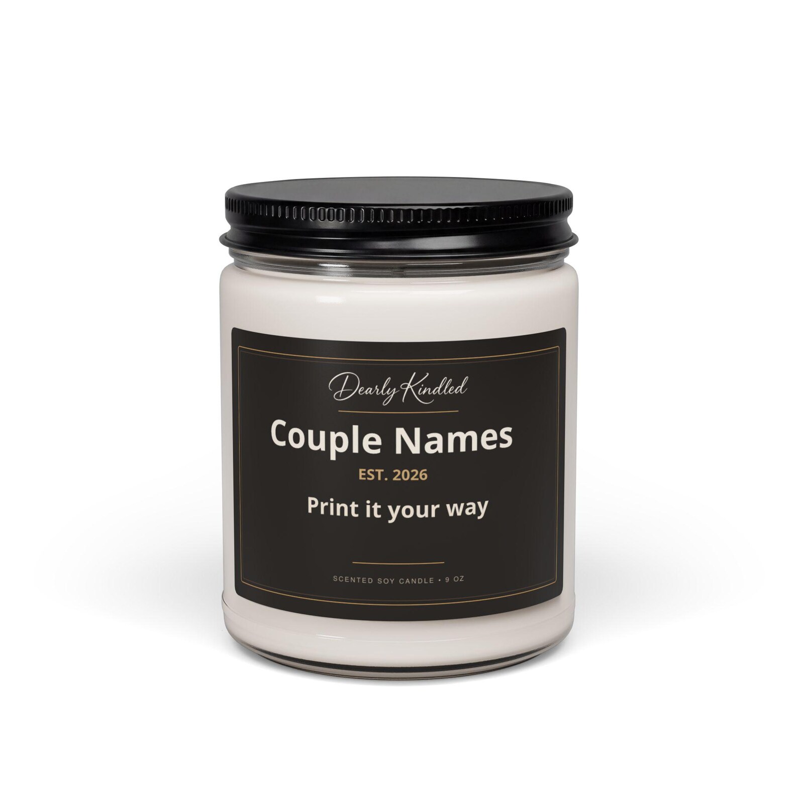 Custom Name Couple Label Candle Scented Soy Candle, 9oz | Personalized Wedding Favor